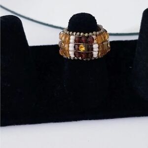 5/$25 Hand made rhinestone Amber beaded stretch Ring